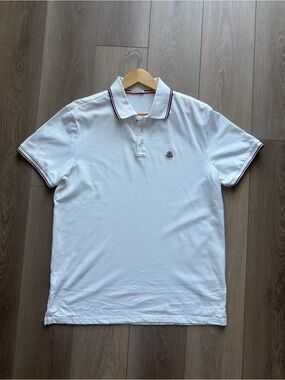 Moncler Tricolour-Trimmed Cotton Piquet Polo Shirt White XL